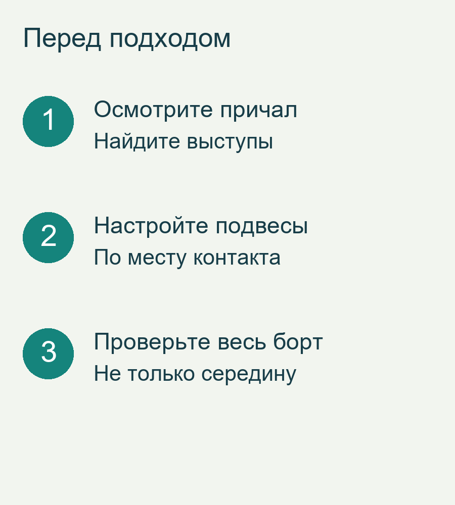 Перед подходом: осмотр причала, настройка подвесов и проверка борта